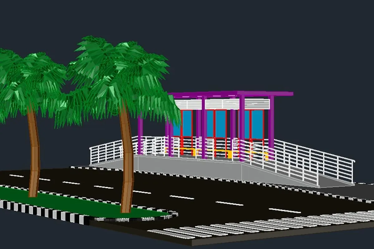 Desain rencana pembangunan halte Transjakarta rute B41 Cawang–Vida di kawasan Komsen, Jatiasih, Kota Bekasi. Halte tersebut akan menggunakan konsep high deck dengan bangunan berukuran 2 x 12 meter dan akses menanjak sepanjang sekitar 14 meter.