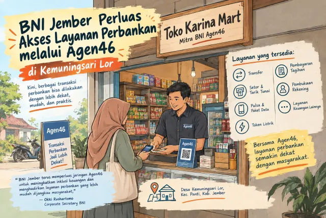 Perkuat Layanan Branchless Banking, BNI Jember Kembangkan Agen46 di Kecamatan Panti